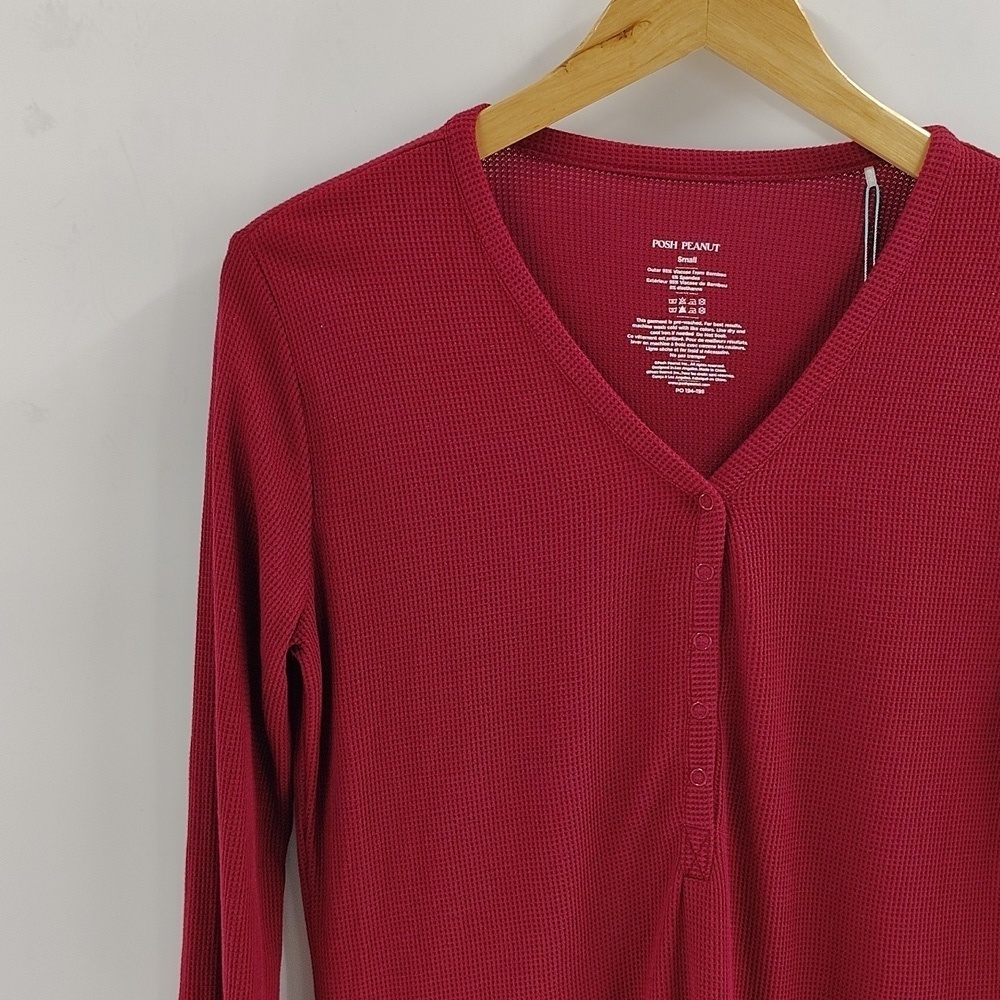Posh Peanut burgundy maroon Henley Top Size Small Thermal Long Sleeve - Picture 2 of 7